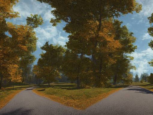 Going to the end of the road, there are maple trees on both sides of the road, and maple leaves are floating in the air, Vanishing Point, hdr, ue5, unreal engine 5, cinematic 4k wallpaper, ultra detailed, high resolution, artstation, award winning.