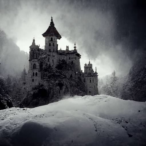 **<<https://s.mj.run/_LMzuLkHclw>> Draculas castle, mountain , panoramic. Epic lights through sat one glass window , shadow moody, black and white , epic, heavy snow, wet , noir ,moody . full hd render + 3d octane render +4k UHD + immense detail + dramatic lighting