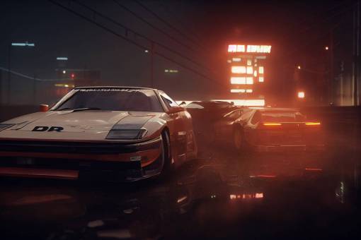 initial d, cars drifting next to eachother, hyper real photorealistic, octane render, cinematic lighting, high detail 8k