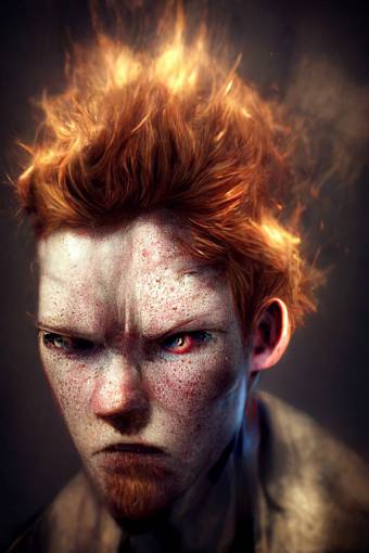 J.G. Thirlwell being just the angriest ginger,anger,photorealistic,unreal engine, stark lighting