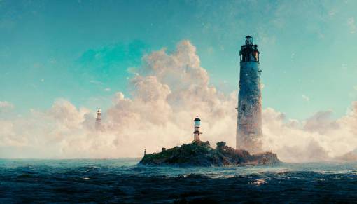 lighthouse on pirate island paradise , cyan sea , Brigantine, cinematic landscape, photorealistic, unreal engine 5, Trending on artstation