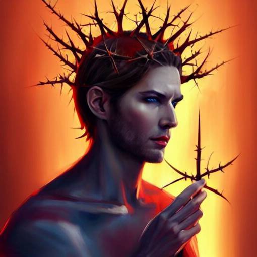 Lucifer as an attractive cody fern with blue eyes, wearing a demonic crown of thorns, 4k digital character design by Artgerm, WLOP, beeple, Hi-Fructose, James Jean, Andrei Riabovitchev, Marc Simonetti, yoshitaka Amano, Artstation, CGsociety