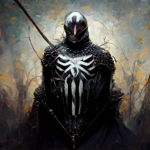 Medieval Knight Venom Symbiote, portrait, fantasy