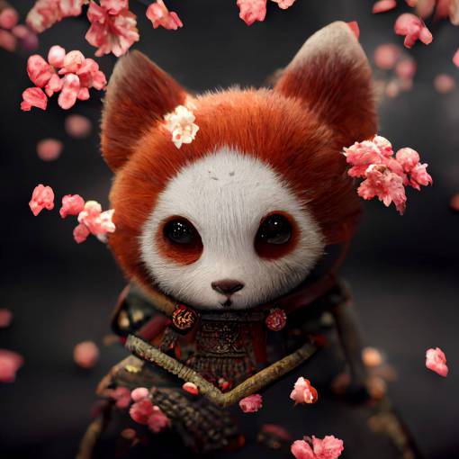 Octane Render, Cute, Anthropomorphic Red Panda, in traditional Samurai Clothing, Adorable, Cherry Blossoms blooming, Spring, Grass, Leaves blowing, Stoic, 4k, epic detailed, Unreal Engine,