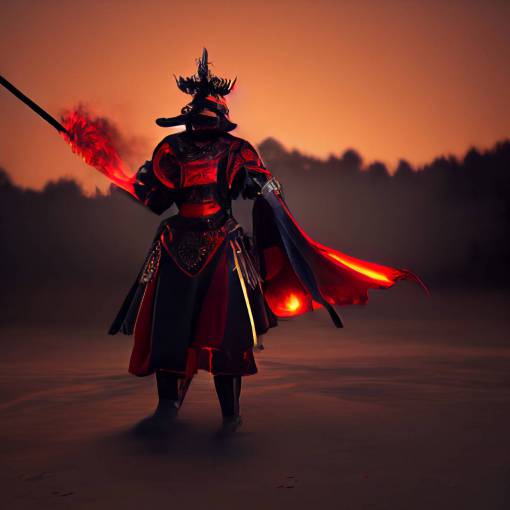 samurai warrior with light Sabredresssed as masai warrior with dargon, regal at night with red moon , royal unreal engine 8k with flaming cape photorealistic 3d rimlight v3 --creative --testp