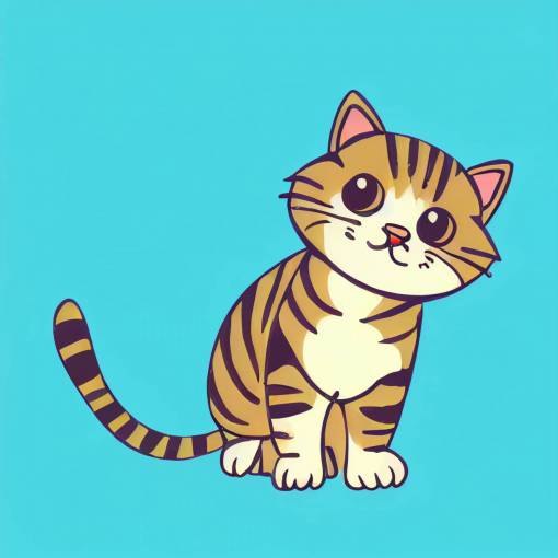 Tabby Cat, playing with a toy bird, flat colors, white background, sticker, cartoon style, cute, cutesy