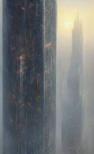 Tall skyscraper, masterpiece digital painting by Greg Rutkowski, Alex Grey, artstation, 4k wallpaper