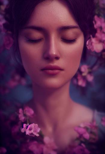 the most beautifull woman you have ever seen, closed eyes, soft smile, 8k, octane render, intricate details, photorealistic