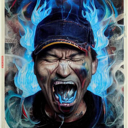 The person with his anger is either breathing fire or has a gaping maw that spews flames , inspired by Derek Gores artwork, behance contest winner, shock art, chalk art, hyper-realism, ultra-realistic