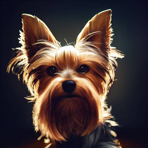 close-up looking down on beautiful Yorkshire terrier mixed iron transformer style , dramatic lighting, fashion photography, moody rimlight, ultra-detailed, intimate portrait composition, ray-traced reflections, Cinestill 800T