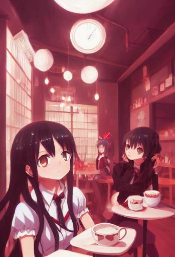 cute anime yennifer in a cafe by My Hero Academia and K?hei Horikoshi, detailed eyes, moe style, kawaii, detailed background art by velvet evergarden
