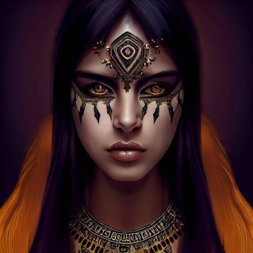 hyper-realistic digital fantasy art of middle-eastern vampire girl posing with long hair and vampire teeth wearing tribal dress with elaborate jewelry, symmetrical eyes, detailed eyes, perfect eyes, breathtaking eyes, striking beauty, model, cover, detailed, intricate