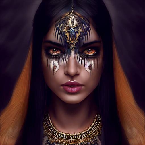 hyper-realistic digital fantasy art of middle-eastern vampire girl posing with long hair and vampire teeth wearing tribal dress with elaborate jewelry, symmetrical eyes, detailed eyes, perfect eyes, breathtaking eyes, striking beauty, model, cover, detailed, intricate