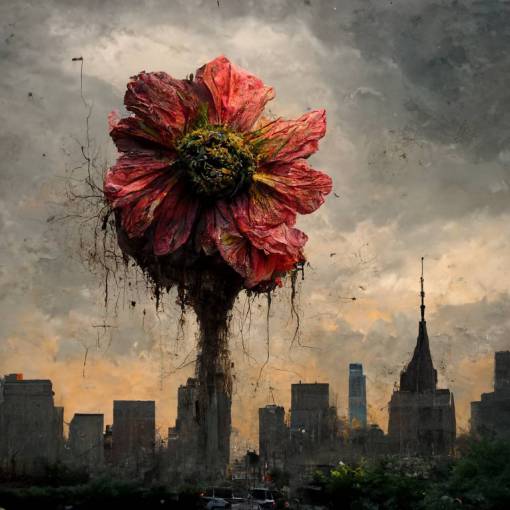zombie flower in post-apocalyptic New York city, artwork paint realistic landscape 8k