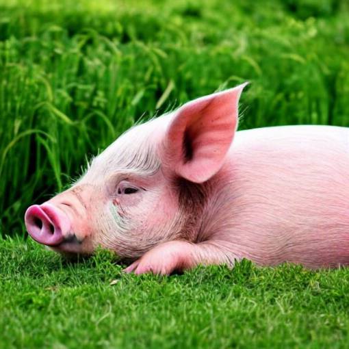 A 4k photo of a pig sleeping on grass, highly detailed, focus on the pig