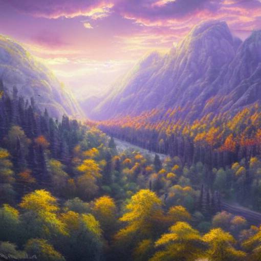 a beautiful ultradetailed painting of a forest next to a valley, dawn, Albert Bierdstat, Makoto Shinkai, 4k, trending on artstation, Aerial Photography, Ultrawide Lens