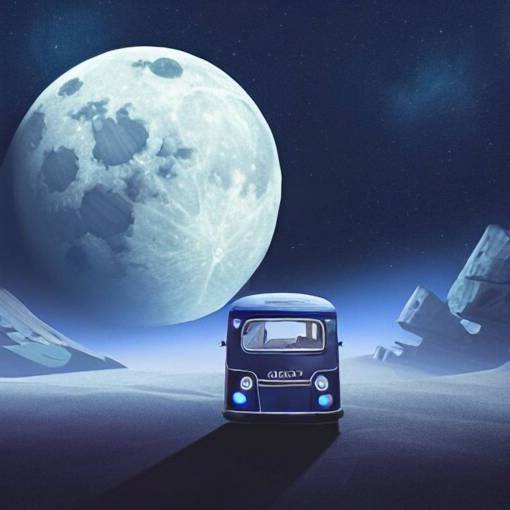 a dark blue tuk tuk going across the moon surface, the milky way in the sky, hard science fiction, milky way, moon, matte painting, concept art, 4k