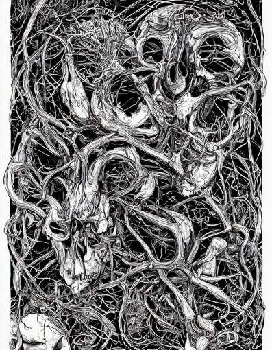 a detailed anatomical illustration of a cat skull on black, art nouveau, highly detailed, silk screen print 4K, masterpiece, trending on art station
