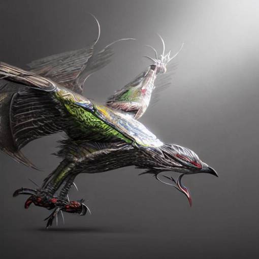 a ginat metallic bird of doom by Marek Okon, god rays, fantasy art, 4k, HDR, photorealistic, 8k, trending on artstation