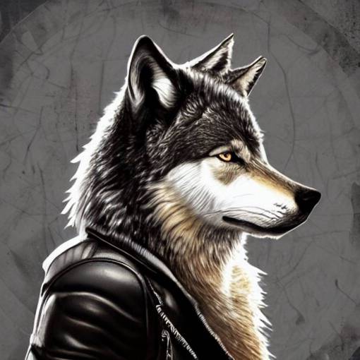 A handsome wolf wearing a leather jacket, digital furry art, 4k