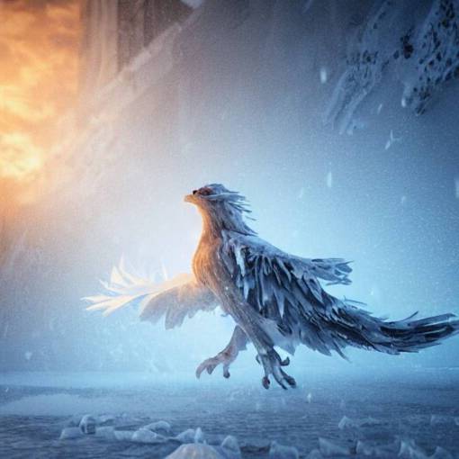 a phoenix trapped in ice breaking through, cinematic lighting ultra detail ultra realistic photo realistic octane render 4k