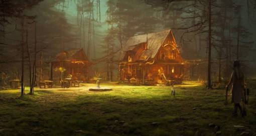  A quiet tavern in the middle of a forgotten magical forest, rendered by simon st