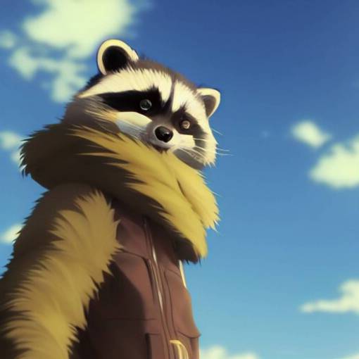 Anime racoon with a sky background, rendered by Makoto Shinkai, syd meade, environment concept, digital art, unreal engine, WLOP, trending on artstation, low level, 4K UHD image, octane render