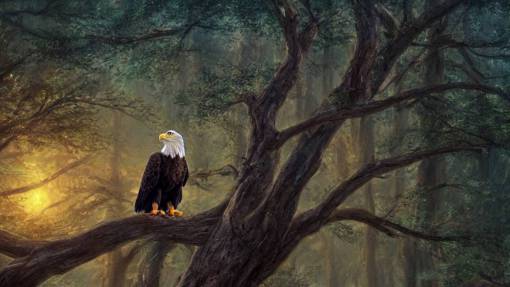 Beautiful American Bald Eagle in the woods