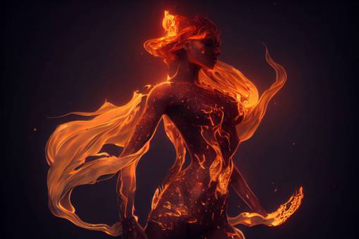 beautiful female fire elemental, detailed, hyperrealistic, octane render, stylized, high resolution, magical, animated, fantastic,