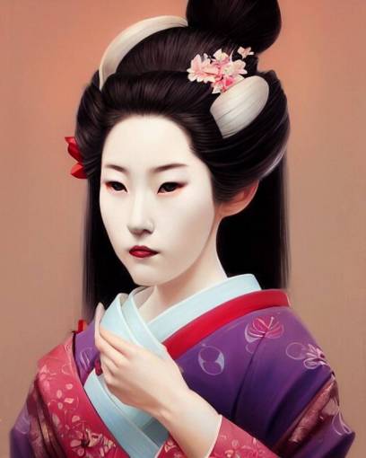 Beautiful Geisha Portrait, character portrait art by Mandy Jurgens, 4k portrait, magical mood from japan, cgsociety