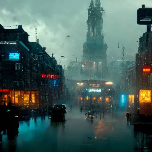 City of Amsterdam cyberpunk blade runner photo-realistic 4k rain