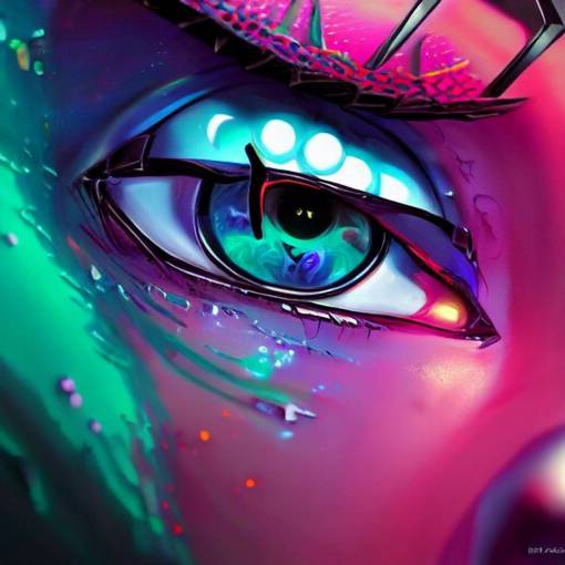 Cybernetic Eye, colorful, fantasy, vivid colors, concept art, sharp focus, digital art, Hyper-realistic, 4K, Unreal Engine, Highly Detailed, HD, Dramatic Lighting by Brom, trending on Artstation