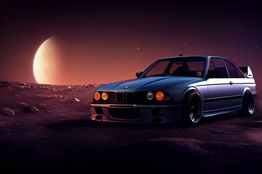 e36 bmw on moon surface, space background, octane rendering, unreal engine 5