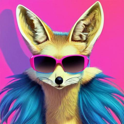fennec fox, pink and blue mohawk hairstyle, palm trees, furry, aviator sunglasses, synthwave style, artstation, detailed, award winning, dramatic lighting, miami vice, oil on canvas, 4k