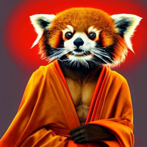 highly detailed full body picture of a red panda in buddhist monk