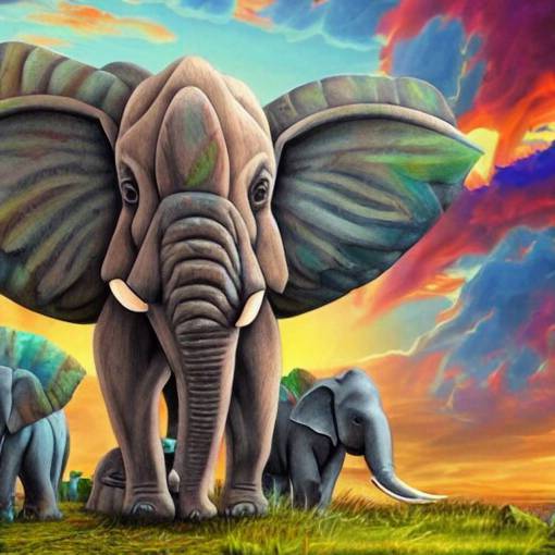 hybrid animal cross between elephant and stegosaurus on colorful prehistoric landscape detailed painting 4k