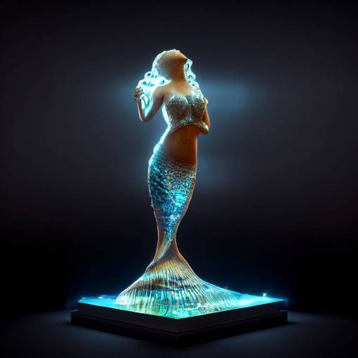 hyper realistic picture of a crystals statue of a mermaid 8k, volumetrix lights, ultra detailed, ultra sharp, 3D rendering,