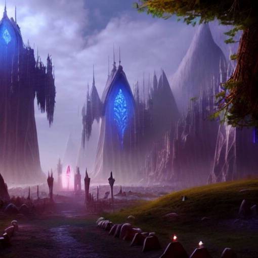 in a ethereal magical elven city with vehicles, 4k, HDR, award-winning, landscape, octane render, artstation