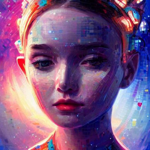 mosaic portrait of a beautiful young girl with robot ears falling into the stars by Ross Tran, 4k, intricate details