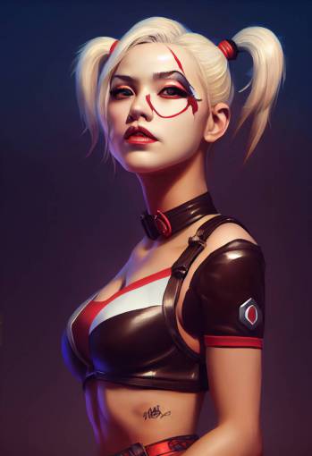 Overwatch Harley Quinn, intricate stunning highly detailed girl by artgerm and RHADS, portrait, soft studio lighting, ultra realistic, photorealistic, octane render, unreal engine, hyper detailed, volumetric lighting, hdr, octane render, fantasy, 4k, 8K
