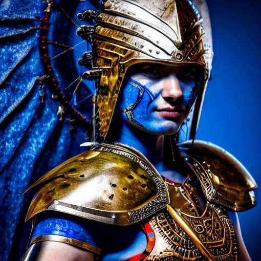 photo of a beautiful warrior with lapis lazuli armour, highly detailed, 4k, HDR,