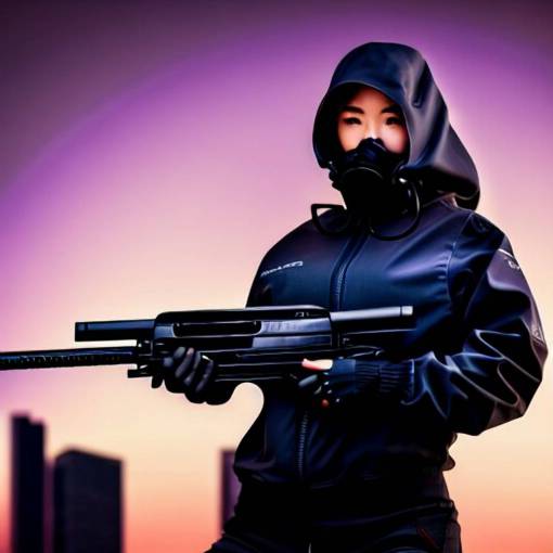 photographic portrait of a techwear woman holding a shotgun, closeup, on the rooftop of a futuristic city at night, sigma 85mm f/1.4, 4k, depth of field, high resolution, full color, Die Hard, movies with guns, movie firearms