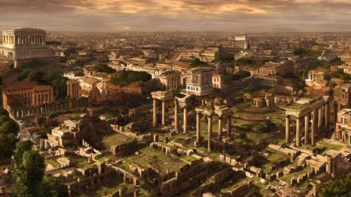 shores of ancient Rome with roman monuments and buildings on the horizon, volumetric lighting, beautiful scenery, hd, hdr, cinematic 4k wallpaper, 8k, detailed, high resolution, artstation, early medieval, realistic, Rome, Roman Monuments