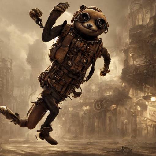 Steampunk sloth running. 4k, octane render, realistic, trending on artstation