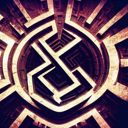Super Villian group symbol, name on the group is Labyrinth, labyrinthian symbol, art decor style, cinematic light, high definition, high contrast, 8k