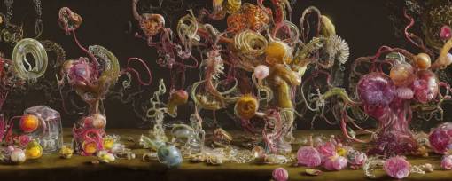 ultradetailed photorealistic still life with jelly flowers by ernst haeckel, jan brueghel, james jean and david lachapelle, slime and tentacles, wide angle, minimalistic cinematic composition, octane render, bokeh, unreal engine, 4k, 3d render