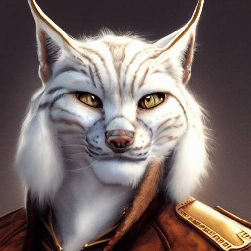 white anthropomorphic lynx cat with smart face expression by Les Edwards and Noriyoshi Ohrai, furry art, steampunk fantasy style, 4k, trending on artstation