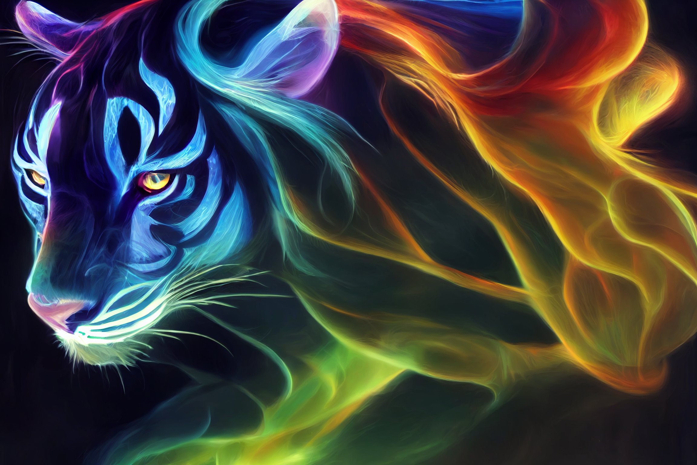 Beautiful Spectral Tiger, Patronus, Transparent, Caustics, Optics