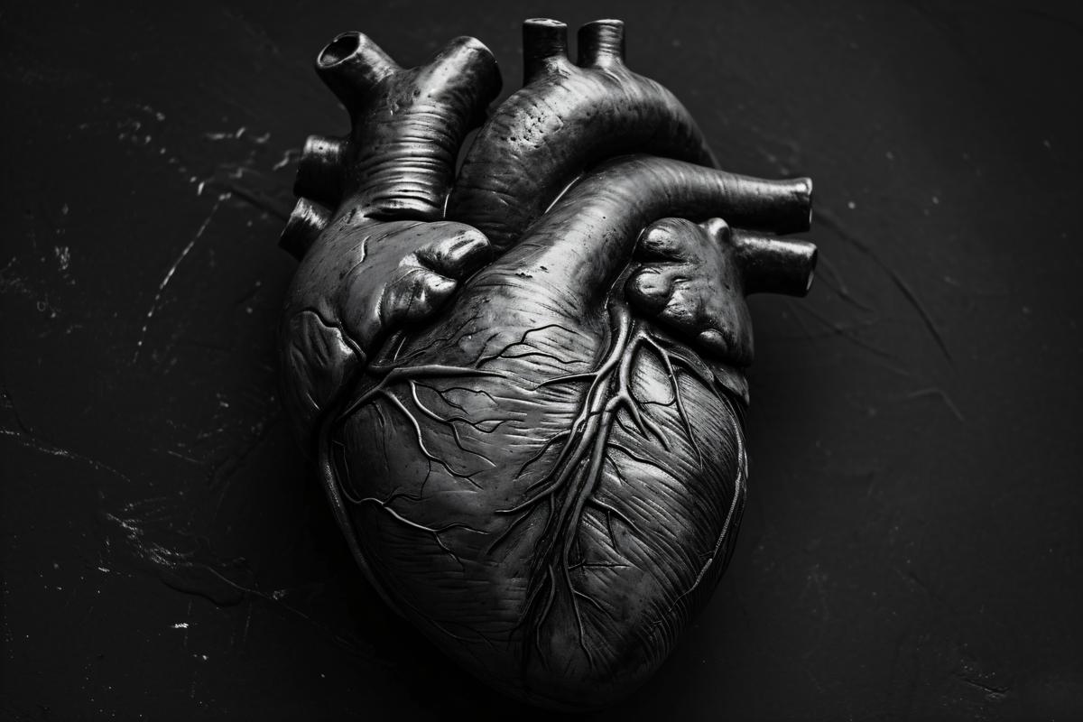 black and white pictures of heart human organ black background --v 6 picture