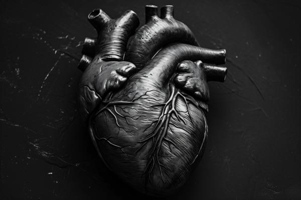 black and white pictures of heart human organ black background --v 6